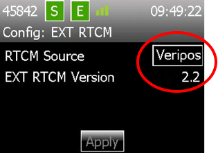 Select the EXT RTCM tab and on the next page select RTCM Source: Veripos, then Apply